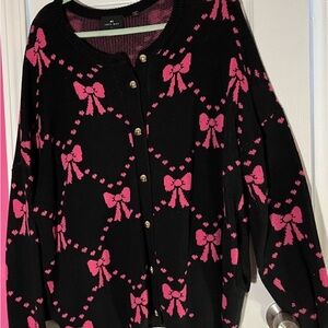 Lazy Oaf Black and Pink Bow Cardigan Excellent Condition